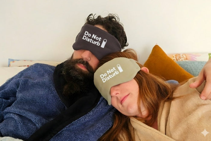 Do Not Disturb Sleep Company Wisewool™ Sleep Mask, soft fabric sleep mask with adjustable strap for comfortable rest.