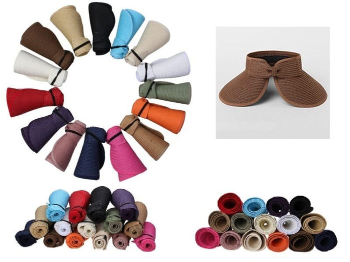 Women and girls foldable straw sun visor hat with wide brim, perfect for summer beach outings and outdoor protection.