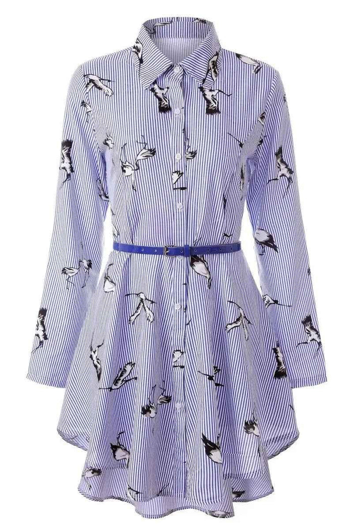 Stylish 3Sixty5 women's bold stripe blouse dress in Tibetan blue, featuring a flattering fit and vibrant pattern.
