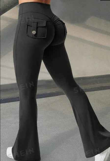 Black Women's Booty Boost Yoga Pants by Stylish 3Sixty5, fitted for comfort and enhancing curves, with a sleek athletic look.