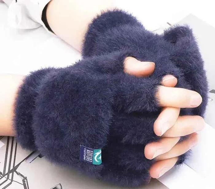 Brown and gray women's convertible fingerless fleece gloves by Mead's Supply & Equipment Outfitters, perfect for winter warmth.