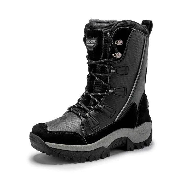 Beige women's fleece-lined snow boots by Mead's Supply & Equipment Outfitters, warm leather winter footwear for outdoor activities.