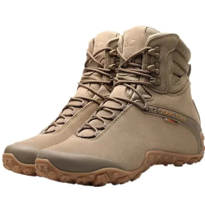 Black women's waterproof hiking boots by Mead's Supply & Equipment Outfitters, lightweight climbing shoes with rugged sole and ankle support.