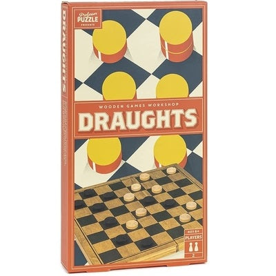 Professor Puzzle Draughts game in an orange box with yellow graphics and a photo of the wooden board and pieces.