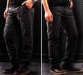 Black, grey, and green cotton work pants by dealonline.nz in sizes 30 to 35, showing front view with multiple color options.
