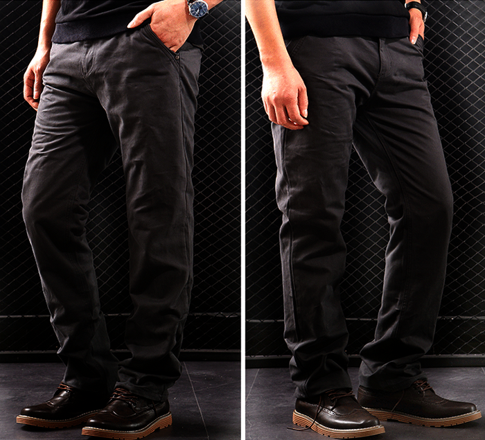 Black, grey, and green cotton work pants by dealonline.nz in sizes 30 to 35, showing front view with multiple color options.