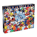 1000-piece puzzle box featuring a collage of soccer stars in colorful jerseys with bold blue and white lettering.