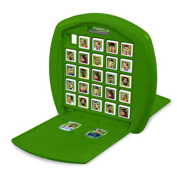 Green folding game board with a 5x5 grid of cubes featuring football player portraits and cards on the base.