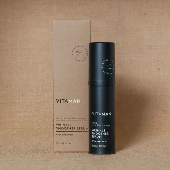 VITAMAN Australia wrinkle smoother serum for face, 30ml bottle with sleek packaging and applicator for reducing fine lines.