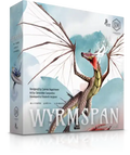 Wyrmspan board game box featuring a dragon with antlers and feathered wings on a pale blue and white background.