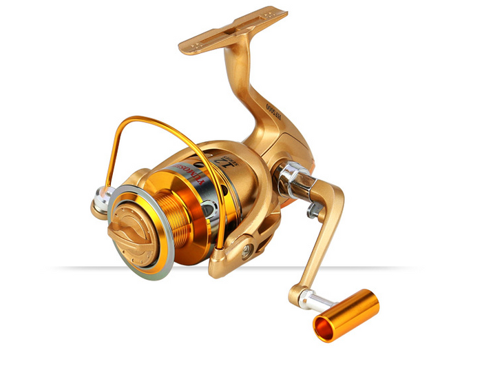 YUMOSHI HF6000 spinning fishing reel with durable build, smooth operation, and handle, ideal for freshwater and saltwater fishing.
