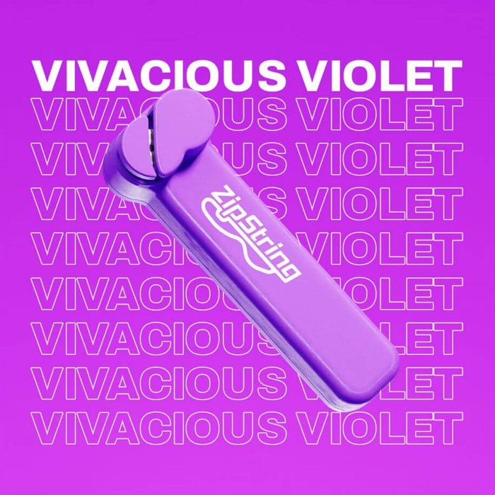 Purple ZipString string shooter toy angled against a purple background with Vivacious Violet text.